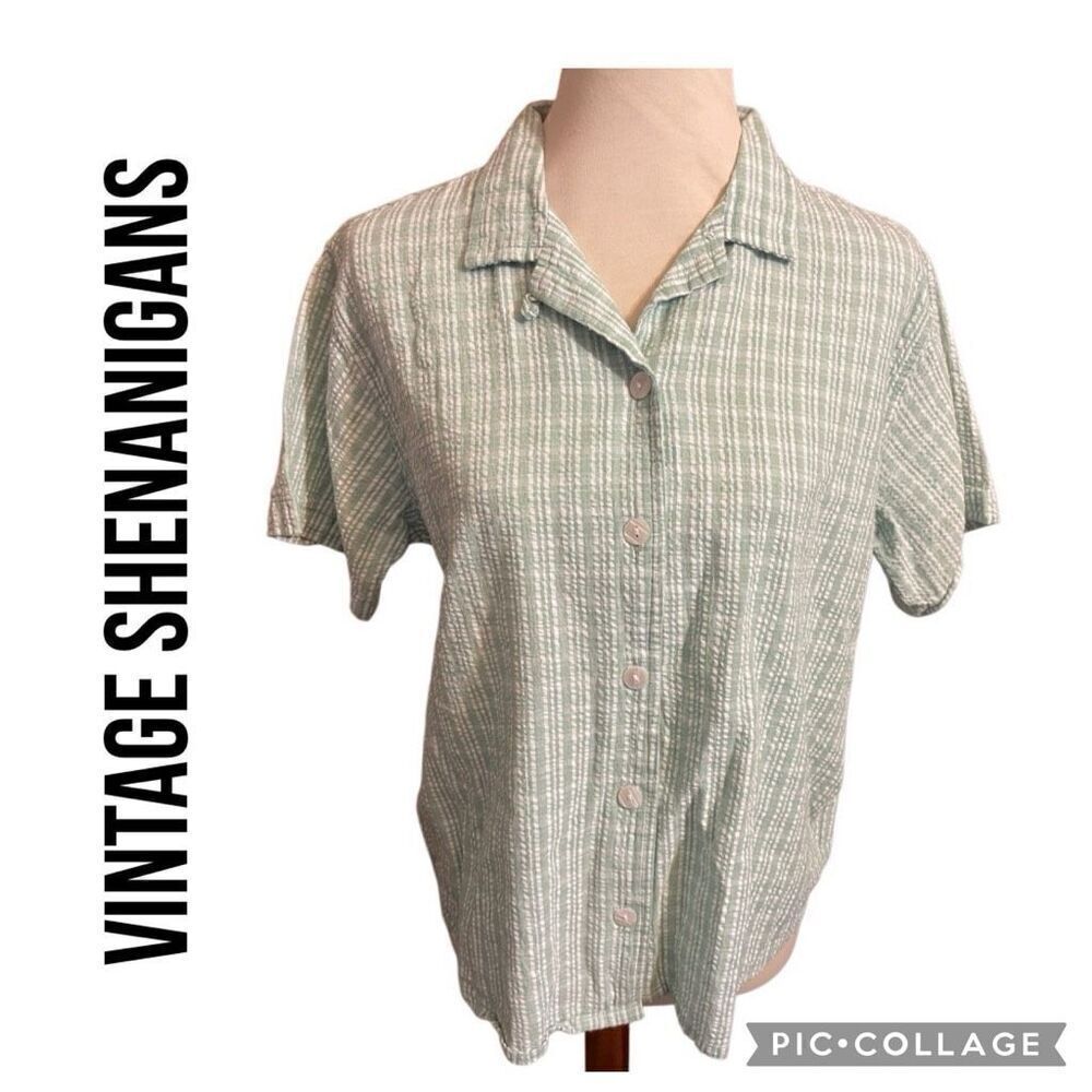 Shenanigans Women’s Vintage 80’s/90’s Checkered Green & White 100% Cotton Short